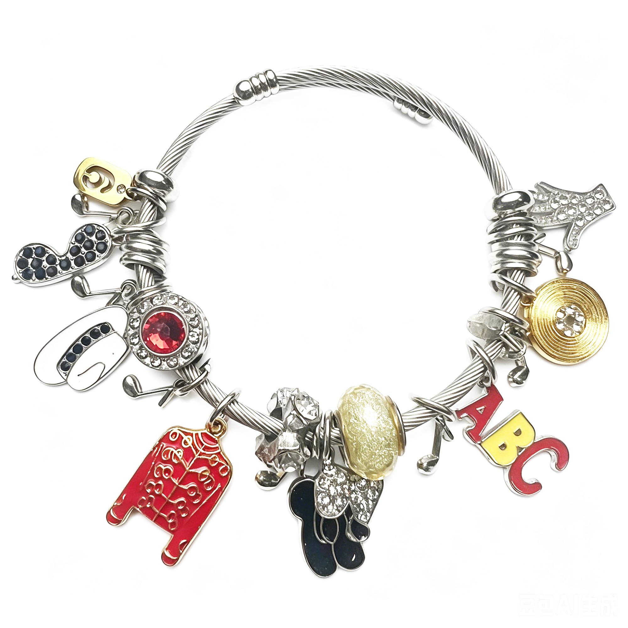 PINPCOO Adjustable Retro Music Legend Bracelet with Red Jacket Hat Glove ABC Charms, Fan Birthday Memorial Gift
