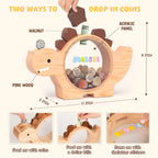 Summidate Wooden Dinosaur Piggy Bank, Large Clear Money Bank for Kids Boys