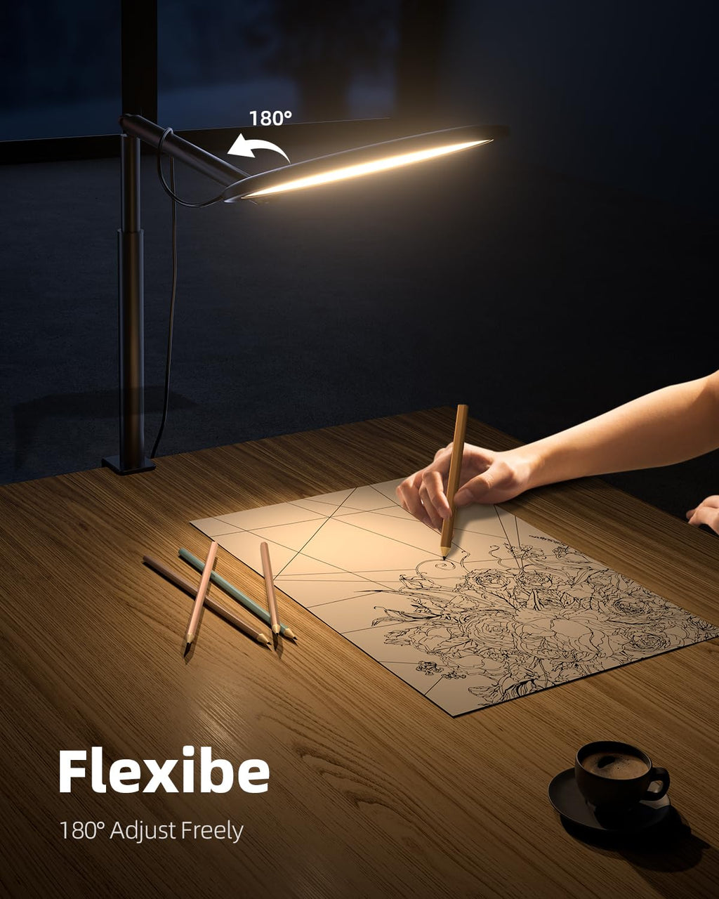Weilisi 10.2" Desk Ring Light with Stand, 360° Rotate Desk Lamps for Home Office with C-Clamp, Flexible Height Desk Light, Adjust Arm Ring Light for Desk, Podcast, Gaming, Recording, Zoom Lighting