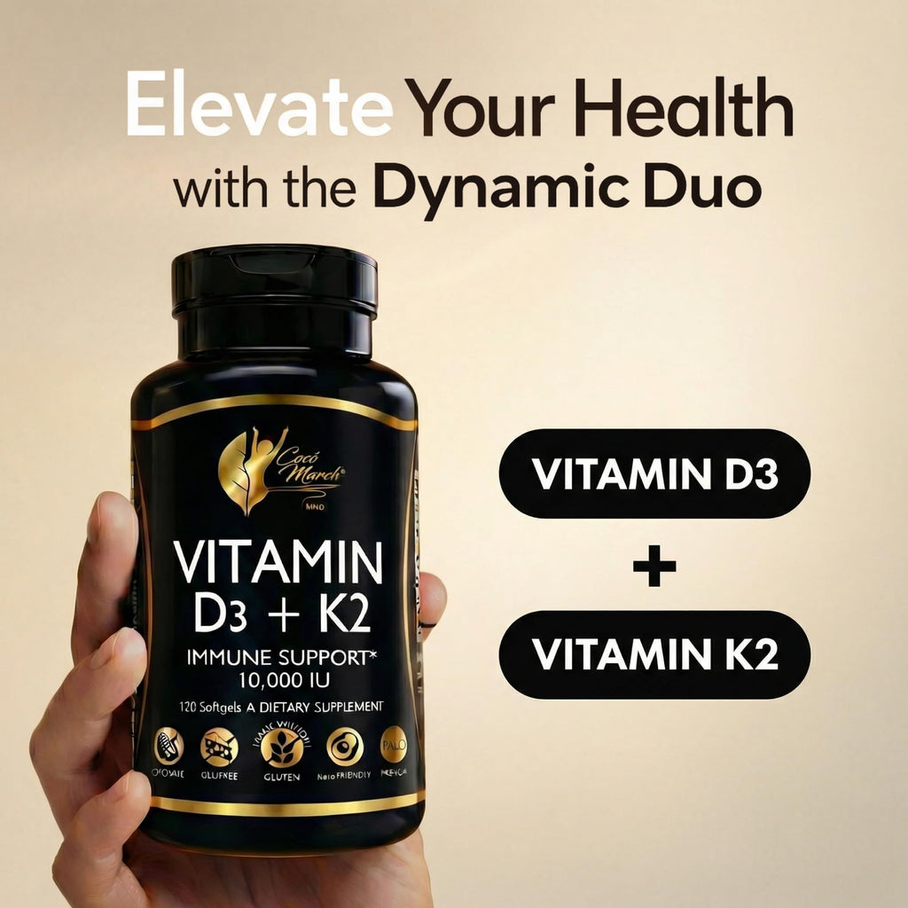 Cocó March N.M.D Vitamin D3+K2 10,000 IU - High Potency Supplement for Women & Men, Immune Support, Bone & Joint Health - Gluten-Free, Non-GMO, 4 Month Supply, 250 mcg D3, 180 mcg of Vitamin K2