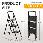 HBTower 3 Step Ladder, Folding Step Stool with Wide Anti-Slip Pedal, Step Stool Foldable with Cushioned Handle for Home and Kitchen, Black