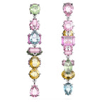 Swarovski Gema Drop Earrings, Asymmetrical design, Mixed cuts, Long, Multicolored, Rhodium Finish