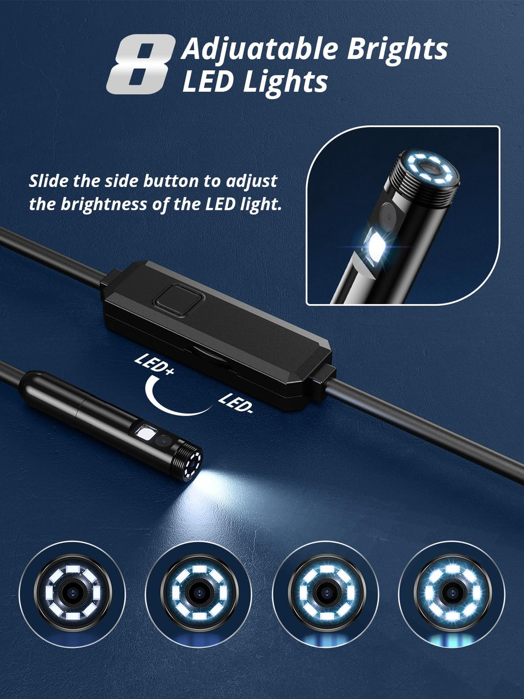 Acoath Endoscope Camera with Light, Dual-Lens 1920P HD Borescope with 8 Adjustable LED Lights, IP67 Waterproof Boroscope Inspection Tools, 16.4ft Semi-Rigid Snake Camera for iOS & Android