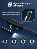Acoath Endoscope Camera with Light, Dual-Lens 1920P HD Borescope with 8 Adjustable LED Lights, IP67 Waterproof Boroscope Inspection Tools, 16.4ft Semi-Rigid Snake Camera for iOS & Android