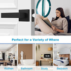 Estmoon 1 Pack Passage Door Handle Matte Black Door Lever, Interior Door Knob Square Heavy Duty Non-Locking Handlesets Hall Closet Handle, Reversible for Right & Left Sided Doors