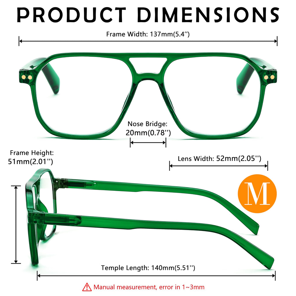 FEISEDY Retro Aviator Reading Glasses Square Readers with Spring Hinge Blue Light Reading Glass for Women Men B0068 Green 1.5x