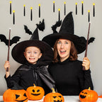 NURADA Floating Candles with Wand Remote Timer - Magic LED Hanging Flameless Taper Candles Flickering Battery Operated for Halloween Birthday Theme Party Holiday Home Window Decor - Black 12 Pack