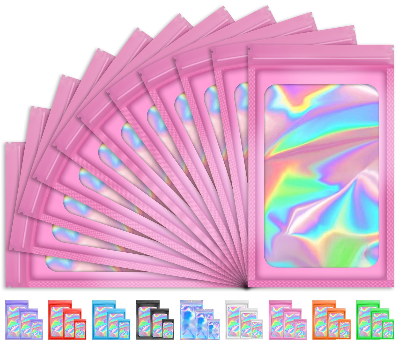 TIFICAL 100PCS Resealable Holographic Bags, Jewelry Bags|Pink,2.9x4.7in