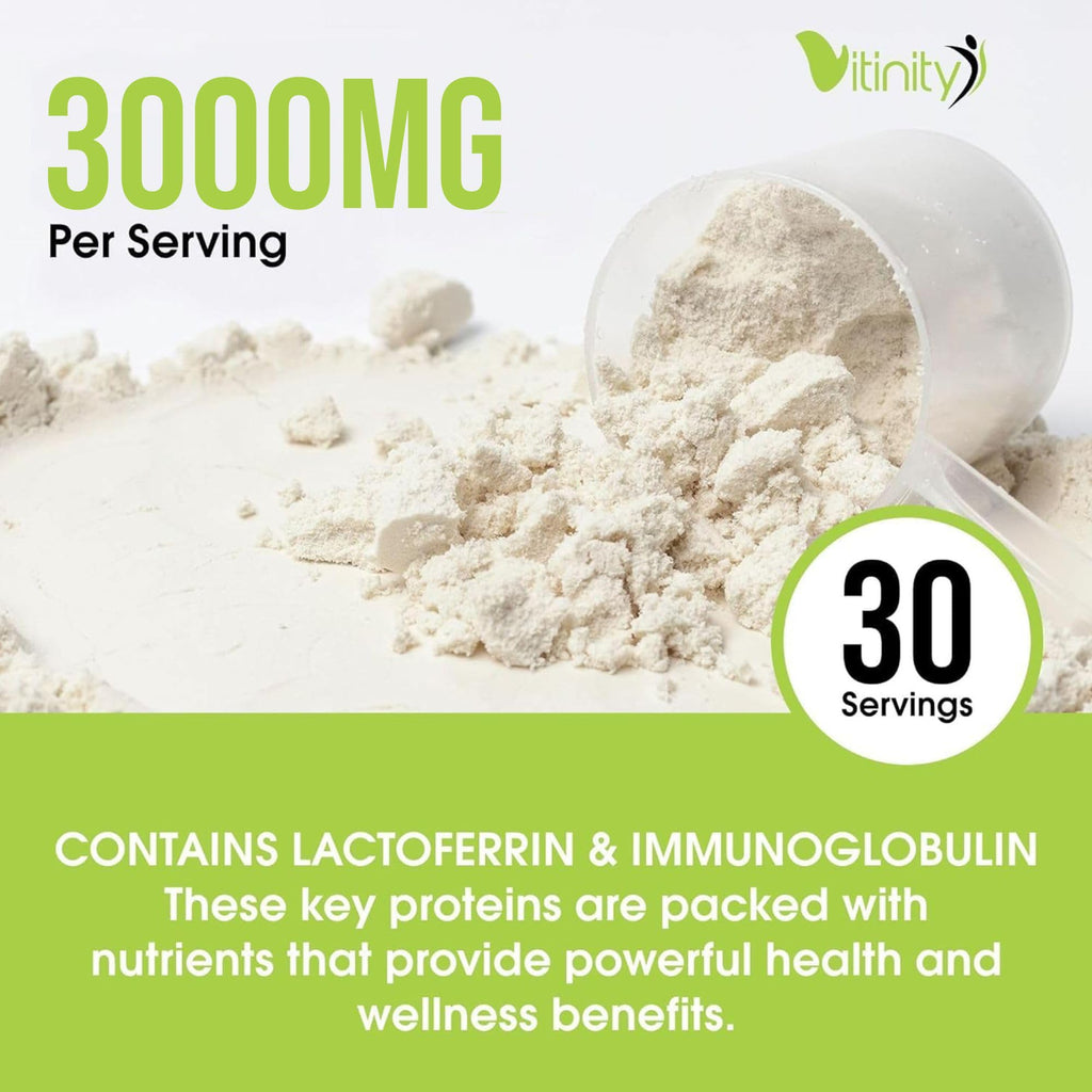 VITINITY Grass Fed Bovine Colostrum Powder for Humans 3000 mg - Natural IgG Colostrum Supplement Gut Health, Immune Support, Muscle Recovery, Wellness | Pure Colostrum Superfood,Unflavored 2 Pack