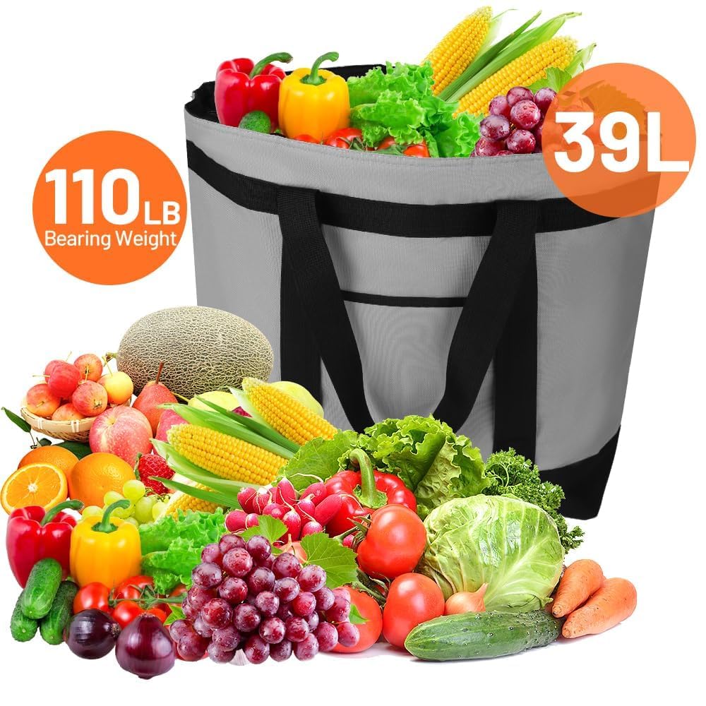 CIVJET Insulated Reusable Tote Bag for Grocery Shopping for Women/Men, Pizza/Food Delivery Bag to Keep Food Cold/Hot for Professional Catering, Cooler bags for Travel/Beach/Picnic, Grey, 3-Pack