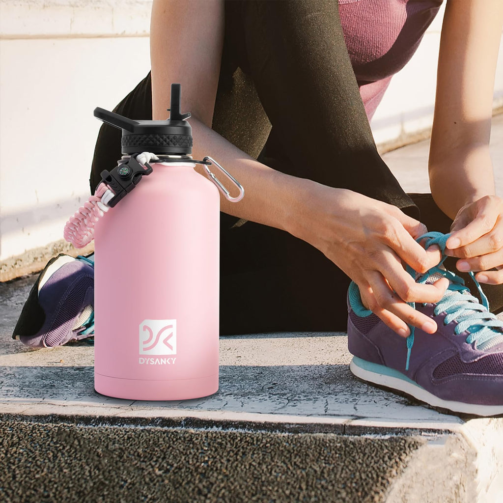 DYSANKY Insulated Water Bottle with Straw Lid & Portable Carrier Bag, 64oz