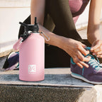 DYSANKY Insulated Water Bottle with Straw Lid & Portable Carrier Bag, 64oz