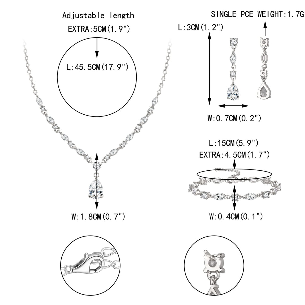 Clear Cubic Zirconia Drop Wedding Jewelry Set for Bride Bridesmaid Silver