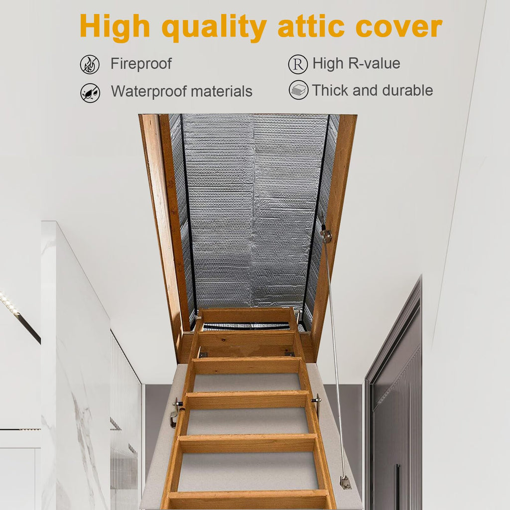 Attic Stairway Insulation Cover - Premium Energy Saving Attic Stairs Door Ladder Insulator Pull Down Tent with Zipper 25 in x 54 in x 11In (Attic Cover + Installation Tool)