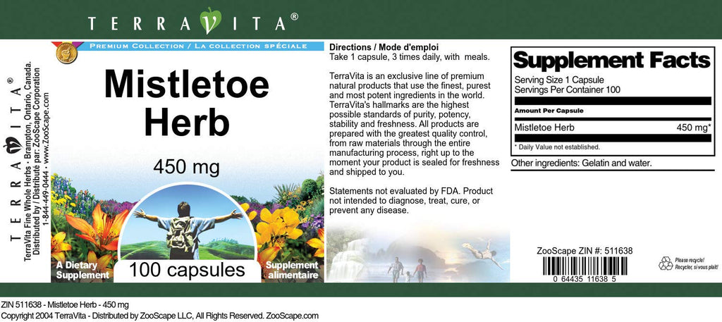 Terravita Mistletoe Herb - 450 mg (100 Capsules, ZIN: 511638) - 3 Pack