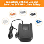 24VBAT Series Batteries Fast Charger Compatible with Sun Joe+Snow Joe 24V Lithium-Ion Battery Charger for 24VCHRG-QC iON+ Quick Charge Dock for iBAT24 Series Batteries