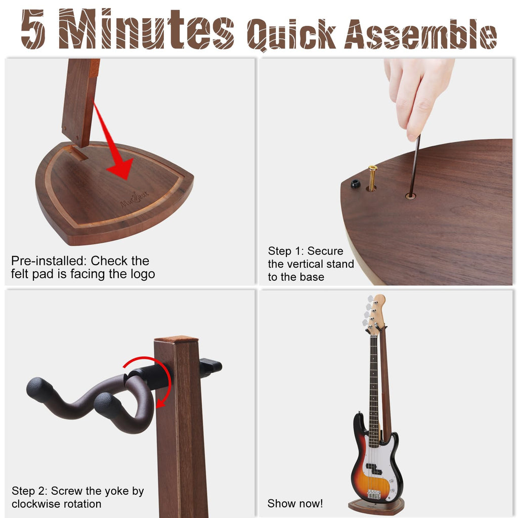 Musbeat Bass Guitar Stand, Electric Bass Stand for Studio, Living Room, Handcrafted Electric Bass Guitar Stand, Wood Guitar Stand Floor for Electric Guitar, Bass Guitar, Banjo, Guitar Gifts for Men