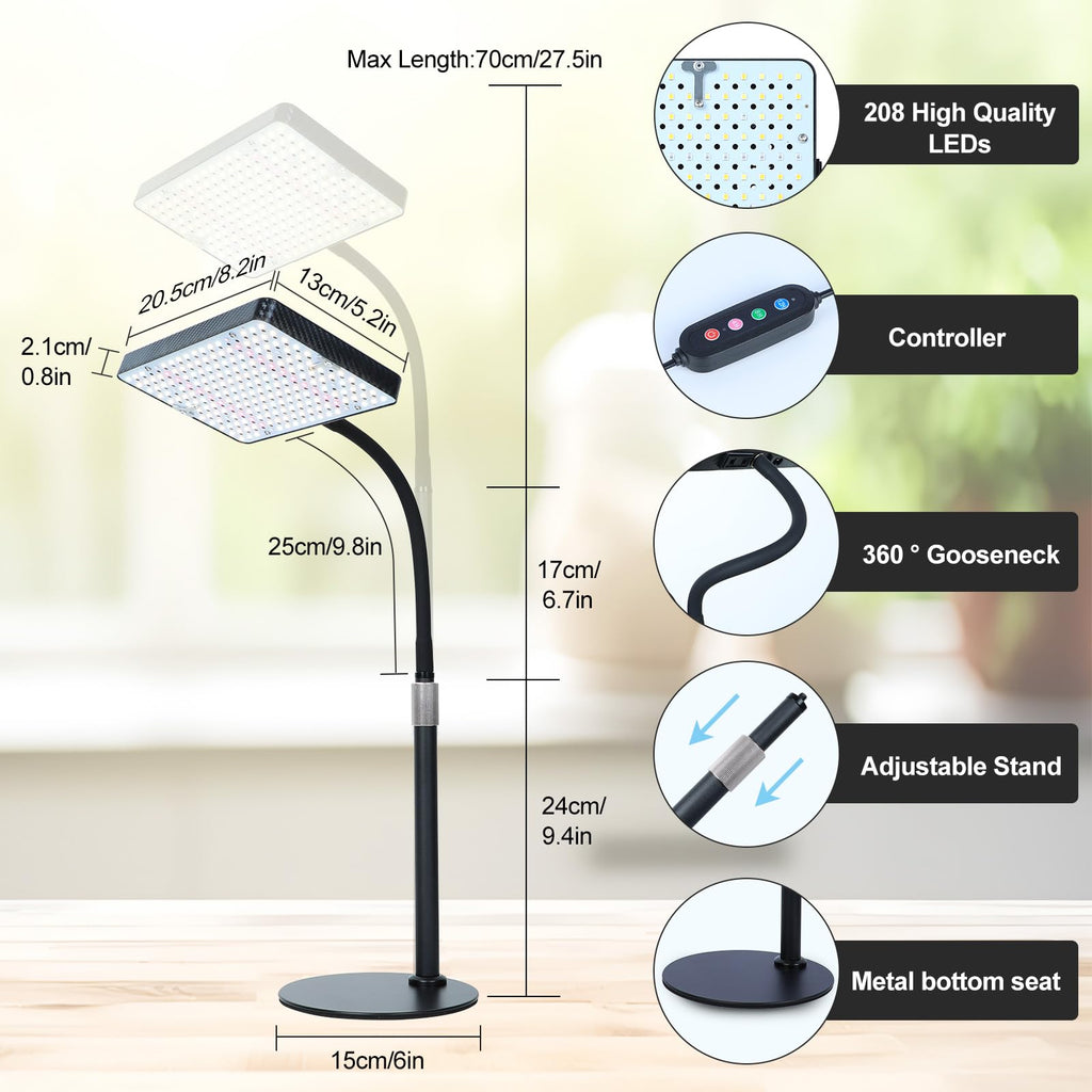Orchbloom Tabletop Grow Lights for Indoor Plants 25 Watt, Bright Natural Sunlight Full Spectrum Plant Growing Lamps for Houseplants & Bonsai, 4/8/12/16/20H Timer Plant Light Auto On/Off Everyday