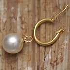 Pearl Hoop Earrings for Women, 18K Gold Plated Huggie Drop Earrings