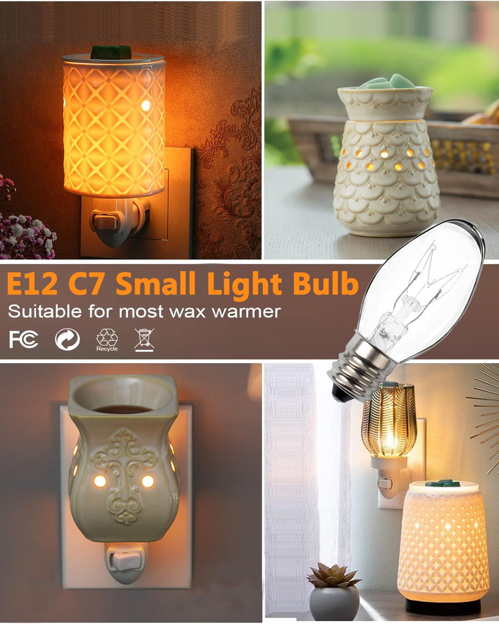 Snnalosses Wax Warmer Bulbs - 15W C7 Replacement Bulbs for Scentsy Wax Melt Warmer, Himalayan Salt Lamps, Plug-in Diffusers - Warm White, Dimmable, 15 Packs