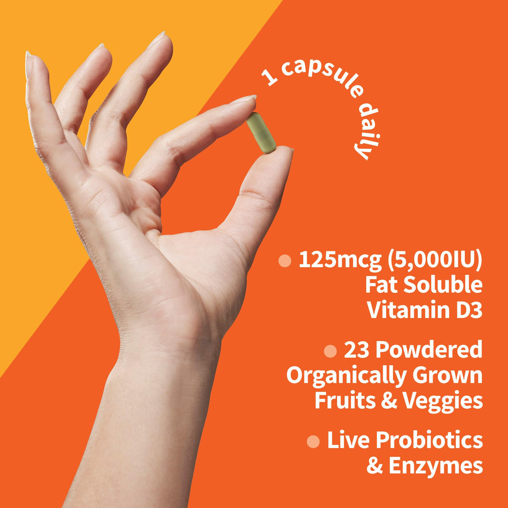 Garden of Life Vitamin D3 5000 IU, Raw Whole Food Supplements with Chlorella, Fruit, Veggies & Probiotics for Bone & Immune Health, 60 Vegetarian Capsules