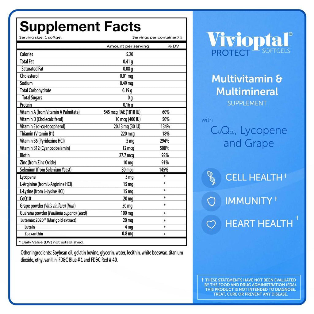 Vivioptal for Men, 30 Capsules, CoQ10, Lycopene & Resveratrol, Multivitamin & Multimineral, Gluten Free, German Formula