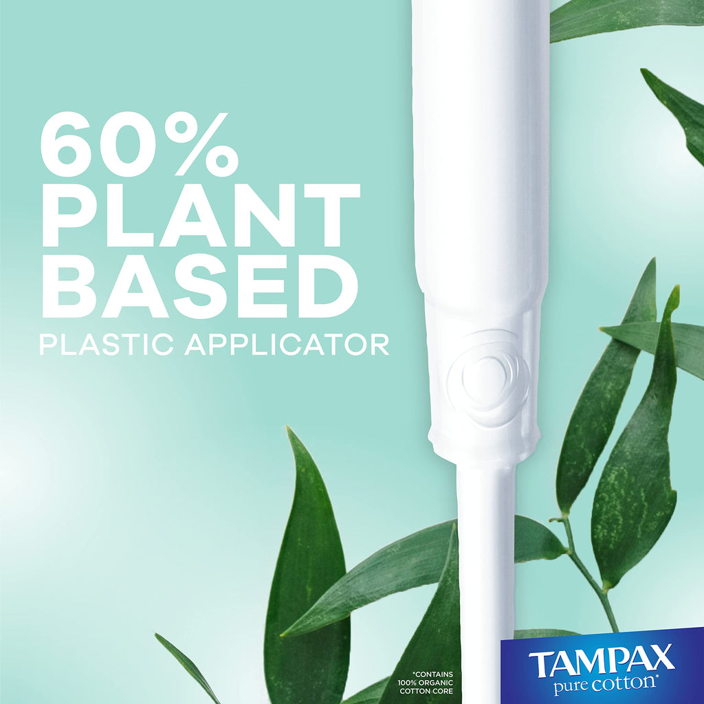 Tampax Pure Cotton Tampons, Contains 100% Organic Cotton Core, Regular/Super Absorbency, unscented, 22 Count x 3 Packs (66 Count Total)