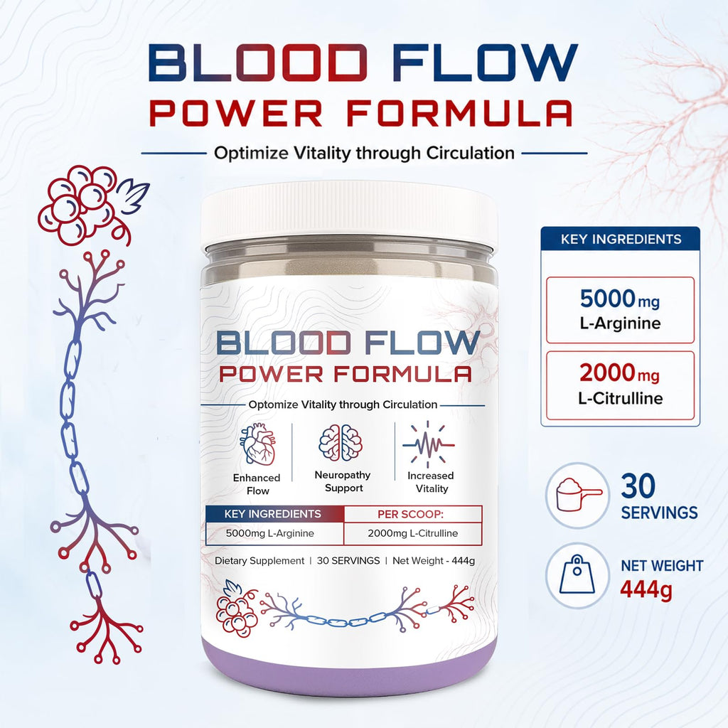 The Blood Flow Power Formula Neuropathy Drink Powder, High Concentration of L ‘Arginine and Citrulline, to Boost Circulation and Support Neurological Health – 444 Grams/30 servings