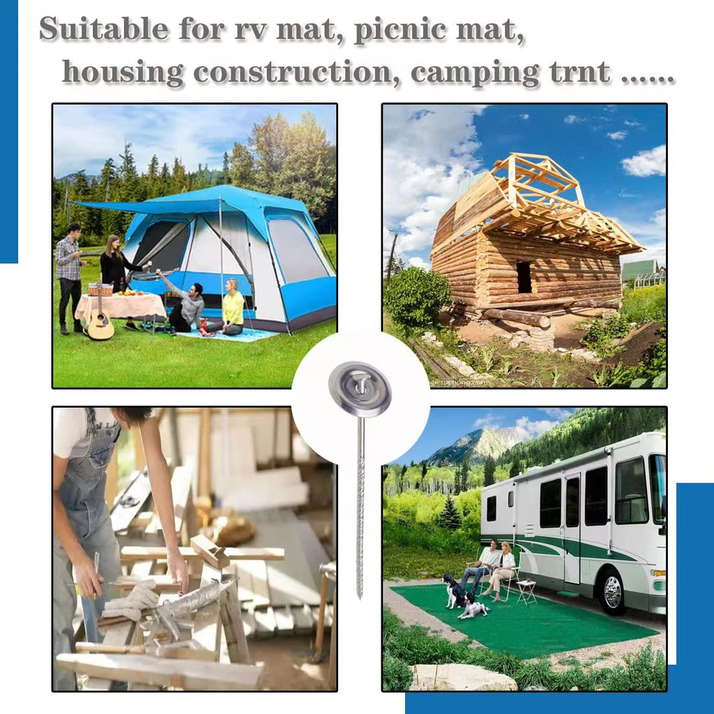 Uitose 14 Count Outdoor Rv Rug Stakes, Stainless Steel Spiral Patio Mats Stakes, Used for Fixing Rugs, Tents, Tarps, and RV Mats，Rv Camping Accessories for Outside,Camper Must Haves