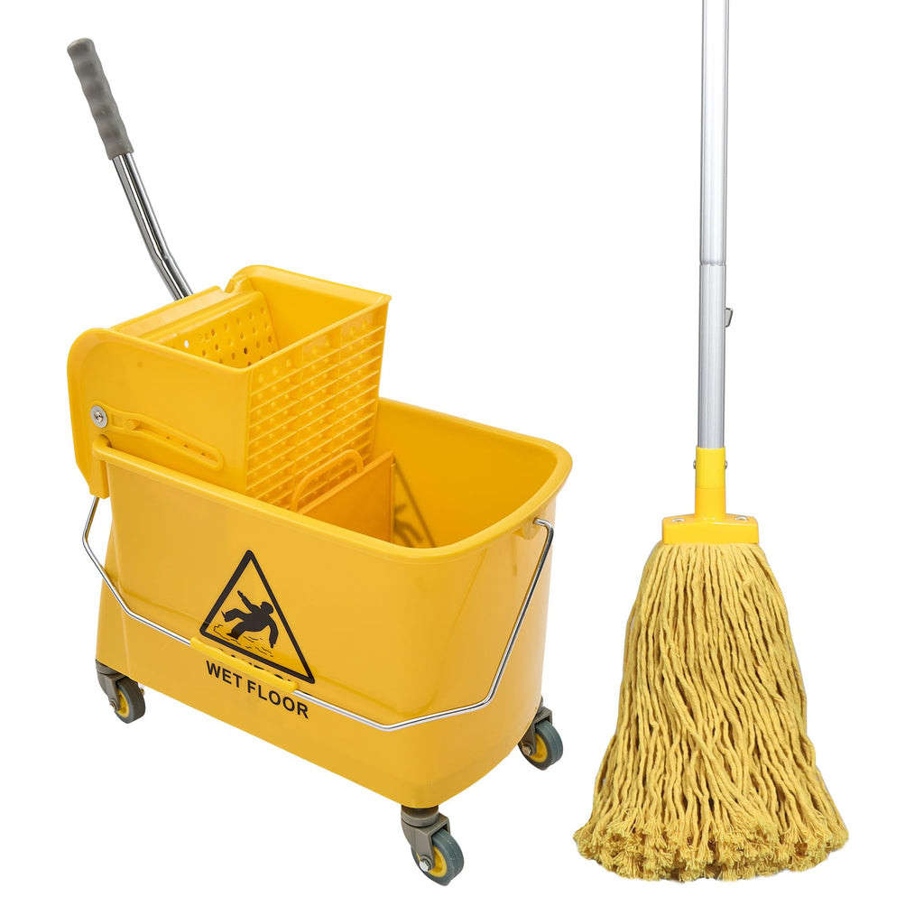 22Qt(5.5 Gallon) Floor Cleaning Mop Bucket with Wringer and Cotton Mop