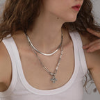 Bheop Chunky Cross Necklace for Women, Silver Layered Herringbone Necklace