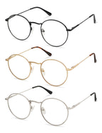 AMOMOMA 3-Pack Retro Round Reading Glasses for Men Women Trendy Blue Light Blocking Computer Readers Metal Frame AM6101 Mix (+1.50 Magnification Strength)