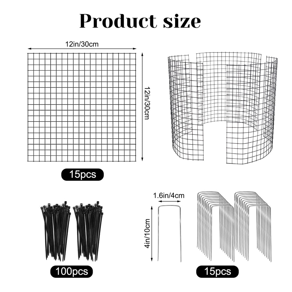 15 PCS Round Plant Protector from Animals, 5 Pack 12'' x 12'' Metal Plant Cages， Metal Mesh to Keep Animals Out, Garden Protection Bunny Barricades, Wire Plant Protectors for Rabbits Chicken Duck