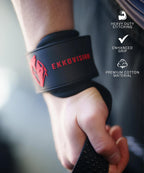Ekkovision Weight Lifting Straps, Cuffed D Ring, Phase 3 Logo, Black