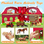Big Red Barn Toys for Kids 3, Farm Animal Figures Playset with Tractor for 3 4 5 Year Old Kids, Musical Preschool Montessori STEM Learning Toys, Christmas Birthday Easter Gift for Boys Girls