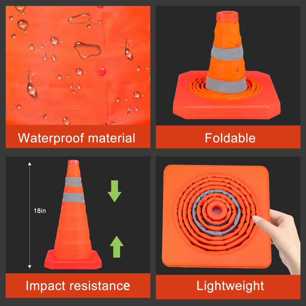 TENKAIWICK 18 Inch 6 Pack Traffic Cones,Collapsible Safety Cones,Multi Purpose Pop-up Cones with Reflective Collar,Orange Cones for Parking lot, Driveway, Driving Training etc