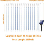 Solar Meteor Shower Lights Outdoor Decorations, Waterproof Christmas Lights Solar Powered, 16 Tubes 384LED Icicle String Light, Snow Cascading Raindrop Light for Tree Party Garden Decor(Red and White)