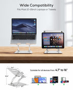 Nulaxy Ergonomic Adjustable Laptop Stand for Desk, Dual Foldable Computer Riser with Advanced Heat-Vent, Heavy-Duty Portable Notebook Holder for Posture Correction, Compatible with Mac 10-16" Laptops