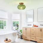 OYKYOHEI Semi Flush Mount Ceiling Light, Green Globe Glass Ceiling Light Fixture, Art Deco Kitchen Lighting fixtures Ceiling for Hallway Porch Corridor Bedroom, Bulb Not Included
