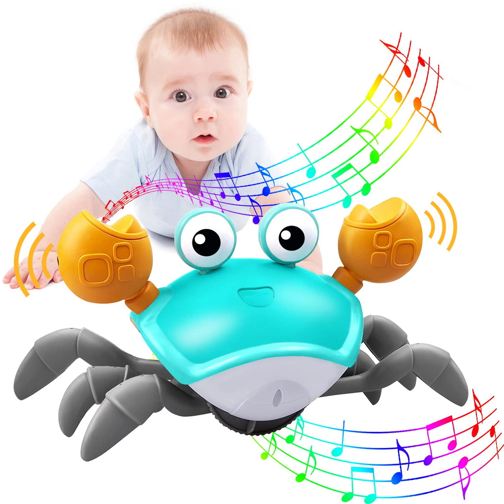 Plnmlls Crawling Crab Baby Toy - Tummy Time Toys - with Music and LED Light,Built-in Rechargeable Battery for 0-6 6-12 12-18 36 Months Walking Toddler Birthday Gift(Blue)