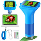 Odatay Microscope for Kids with 12 Slides, 100X-1000X 1080P Digital Handheld Kids Microscope, Mini Portable Pocket Miniscope Science Toys Gifts for 3+ 4 5 6 7 8 9 10 11 12 Year Old Boys Girls, Blue