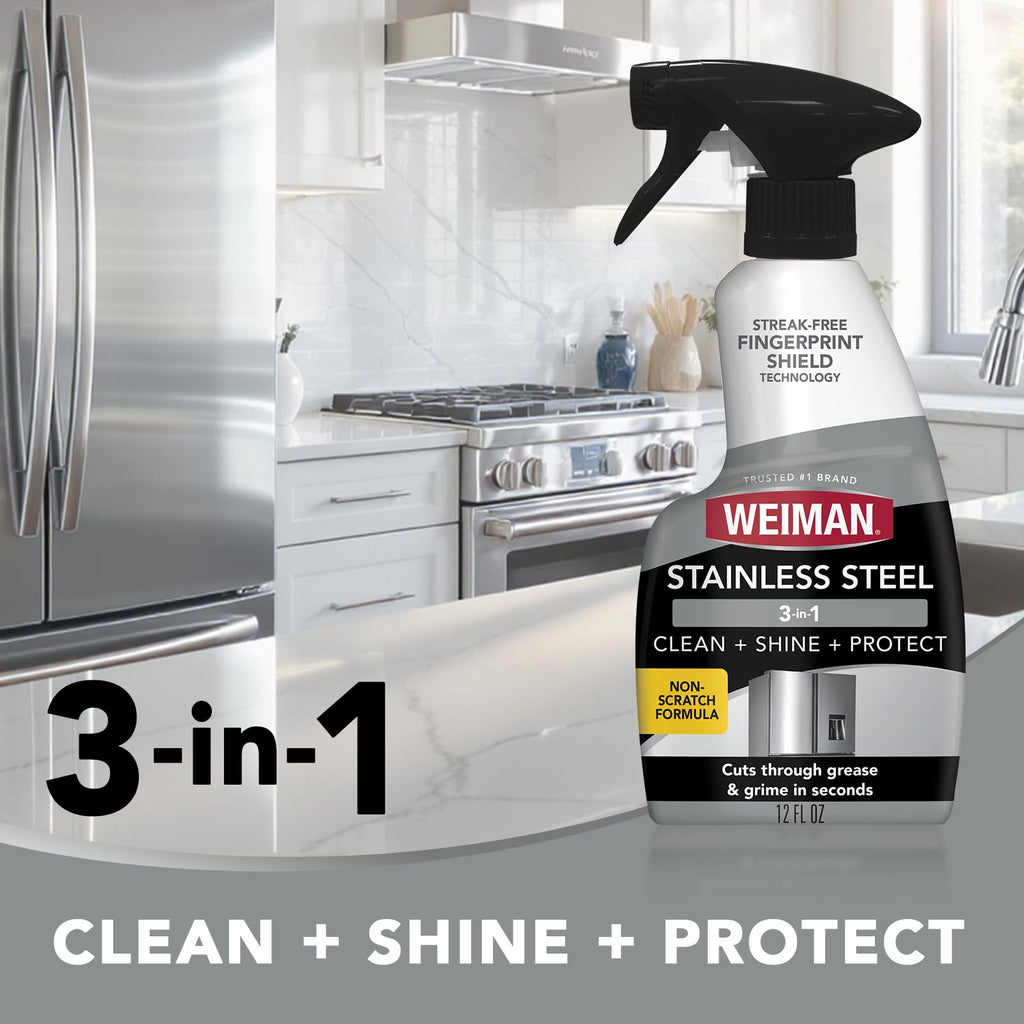 Weiman Stainless Steel Cleaner & Cooktop Daily Cleaner - 12 Ounce - Kitchen Appliance Cleaner Kit