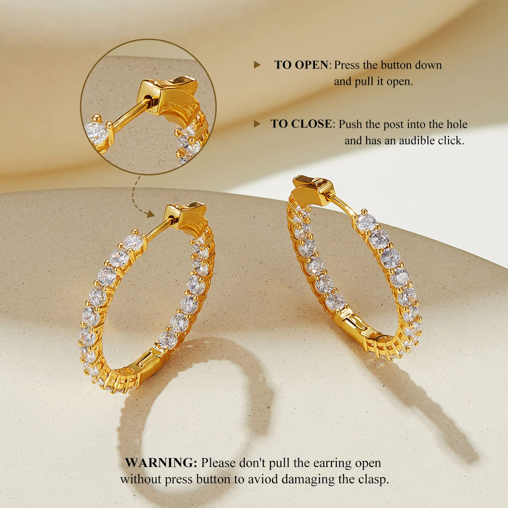 WOSTU Gold Hoop Earrings for Women,Cubic Zirconia CZ Hoop Earrings