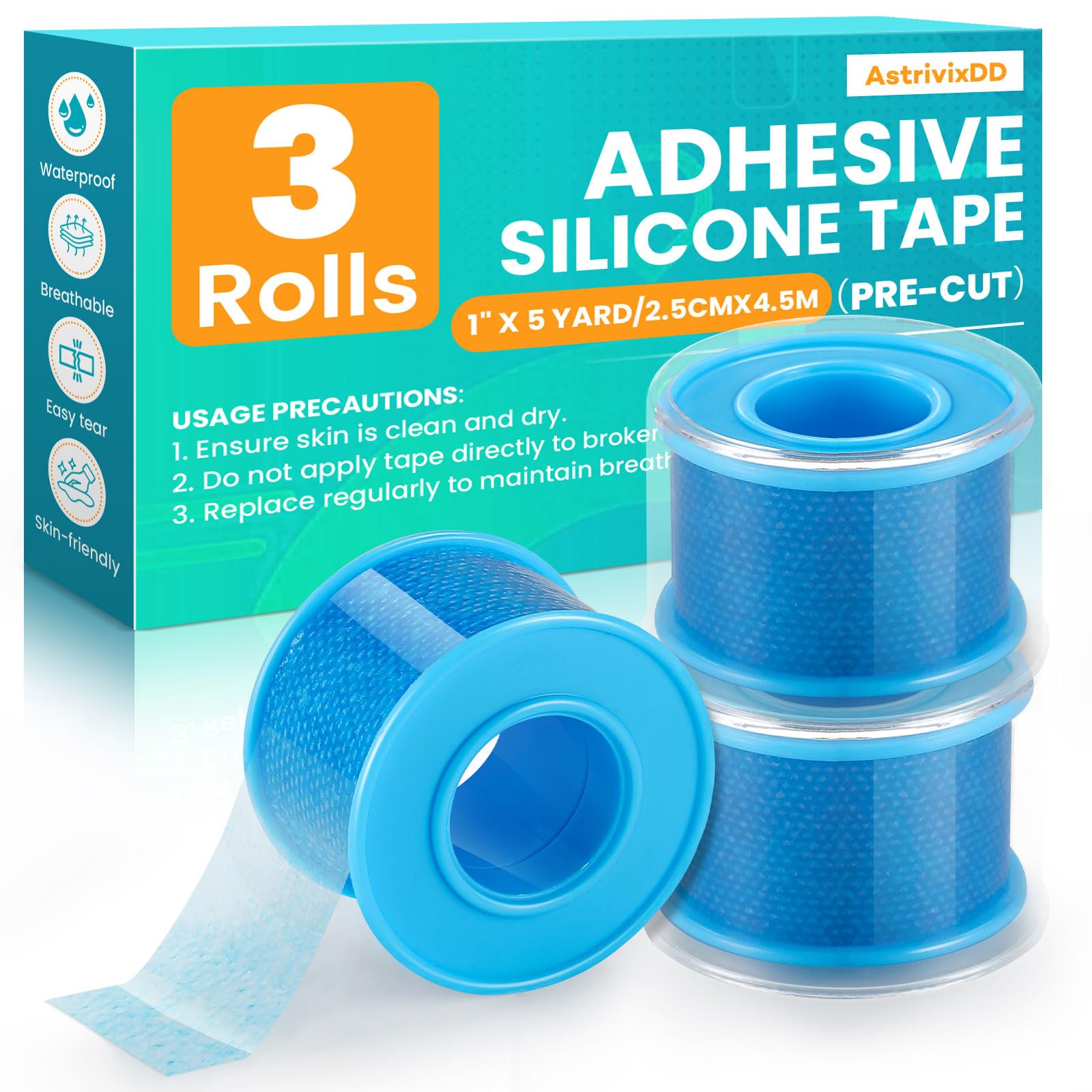 3 Rolls Soft Silicone Tape,Pre - Cut Waterproof Medical Tape Mouth Tape