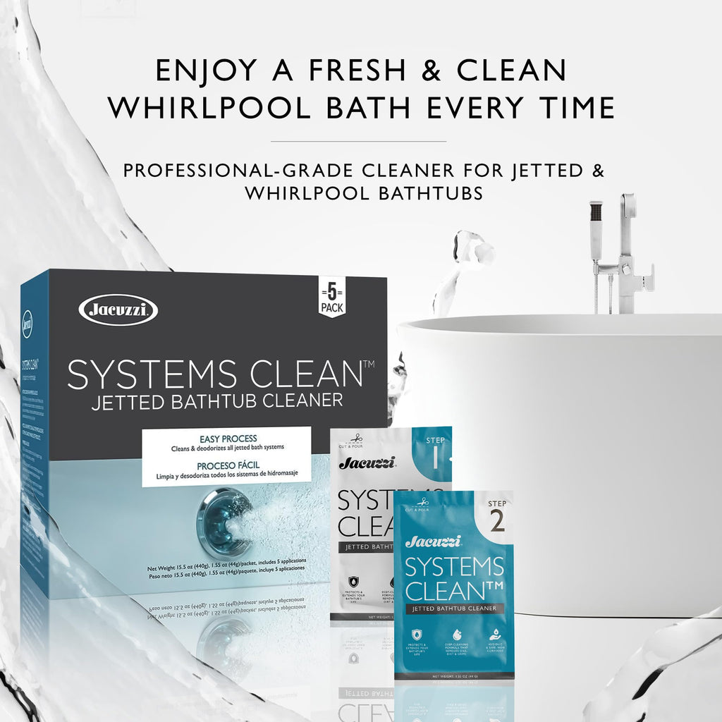 Jacuzzi Systems Cleaner – 2-Step Jetted Bathtub Cleaning Solution, 5-Pack Per Step – Effective Bathtub Cleaner for Jets, Deep Cleaning Formula for a Clean and Clear Jetted Bath Experience