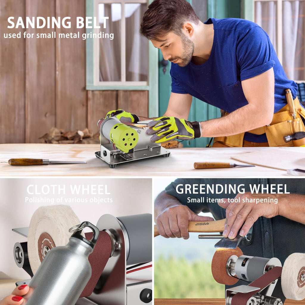 Mini Belt Sander, 7 Adjustable Speed Electric Knife Sharpener, 15 Degree Belt Grinder, Power Belt Sander for Metal Working