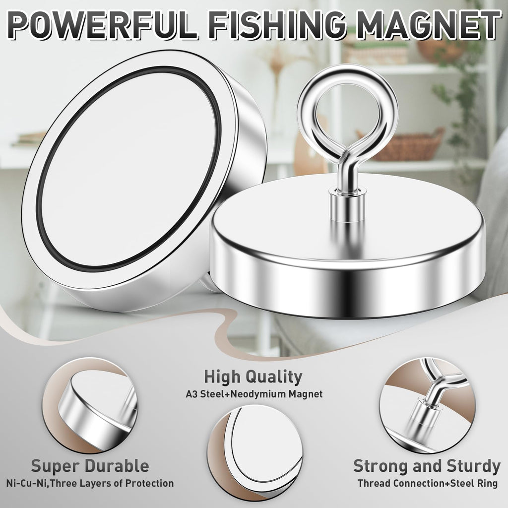 FINDMAG Super Strong Neodymium Fishing Magnets, 1600lbs Pulling Force Rare Earth Magnet Fishing with Countersunk Hole Eyebolt for Retrieving in River and Magnetic Fishing (120mm)