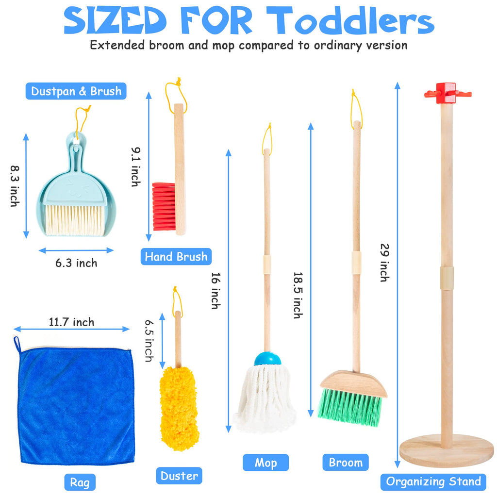 WOODMAM Wooden Kids Cleaning Set, Toddler Cleaning Toys with Broom and Mop
