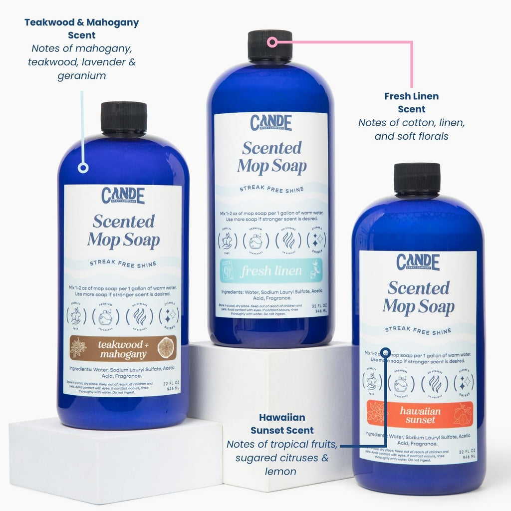CANDECraftCo CANDE Mop Soap - Highly Scented Mop Soap, Luxury Floor Cleaner, Premium Fragranced Floor, Streak-Free Shine, 32 oz (Teakwood & Mahogany)