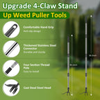 Hivenlly Weed Puller Tool, Stand Up Weed Remover Tool with Long Handle, 4 Claw Steel Head Weeder Tool with 4-Sectioal Pole Design, Garden Hand Weeding Tool, Smoothly Remove Weeds Without Kneeling